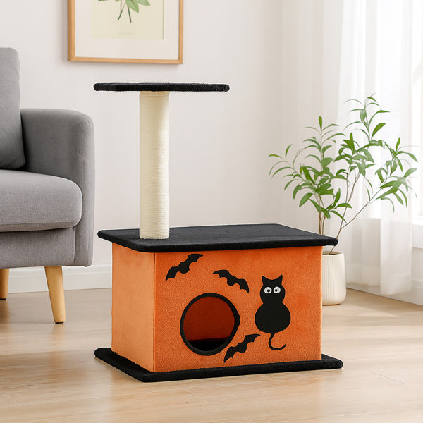 Halloween Cat Tree Tower – Orange & Black Cat Condo with Scratching Posts