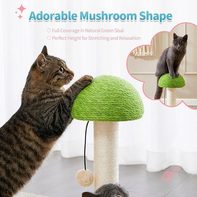 Mushroom Cat Scratching Post (2-in-1) – Sisal Ball Track Interactive Toy