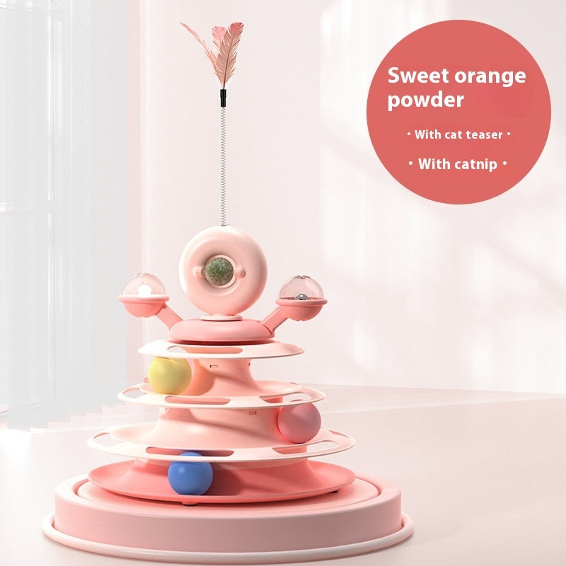 4-Level Cat Toy Tower – Interactive Roller Ball Track Toy