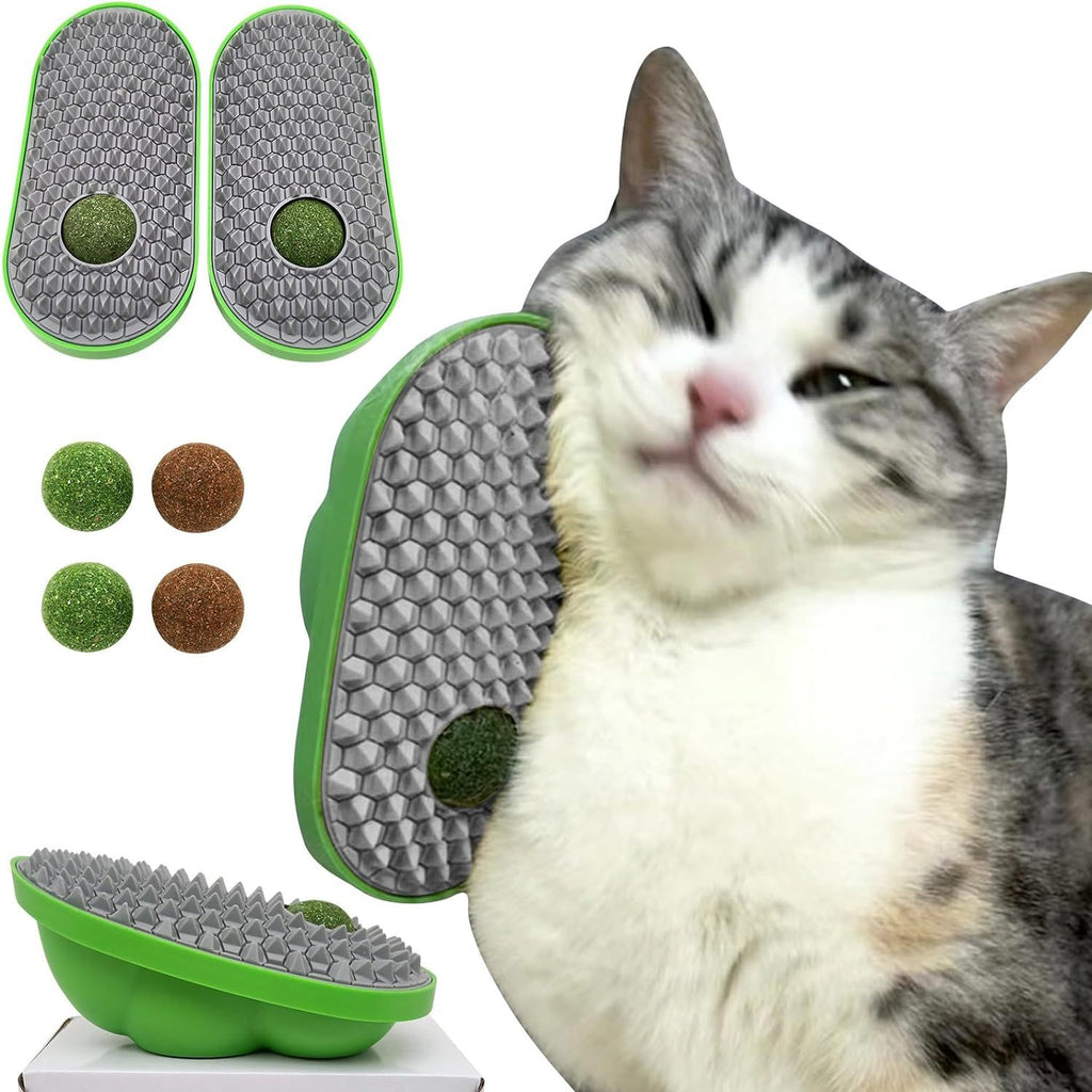 3-in-1 Catnip Wall Ball Toy & Self Groomer – Corner Massage Brush for Cats