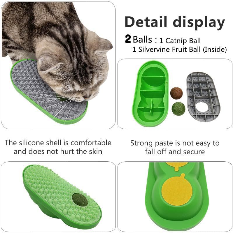 3-in-1 Catnip Wall Ball Toy & Self Groomer – Corner Massage Brush for Cats