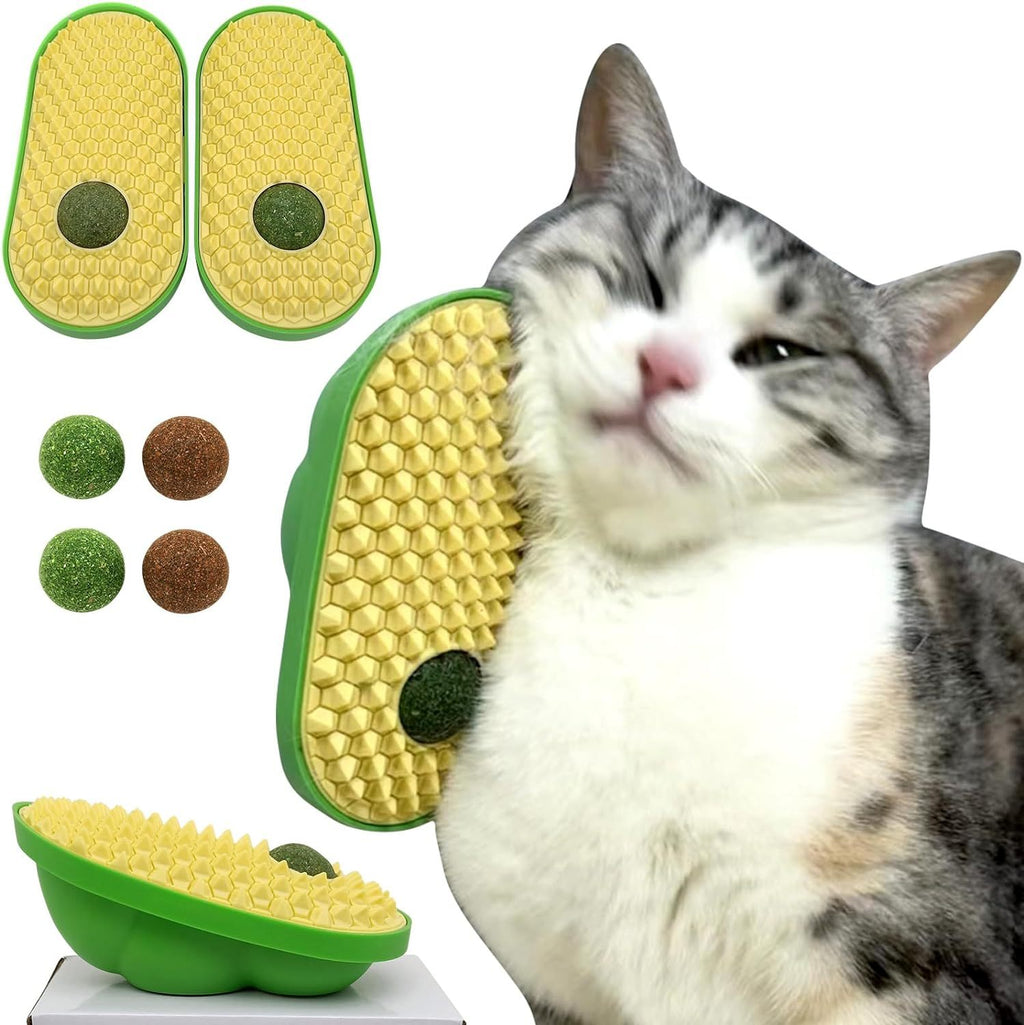 3-in-1 Catnip Wall Ball Toy & Self Groomer – Corner Massage Brush for Cats