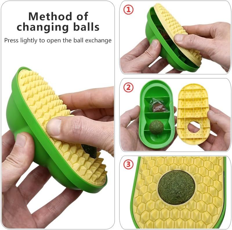 3-in-1 Catnip Wall Ball Toy & Self Groomer – Corner Massage Brush for Cats