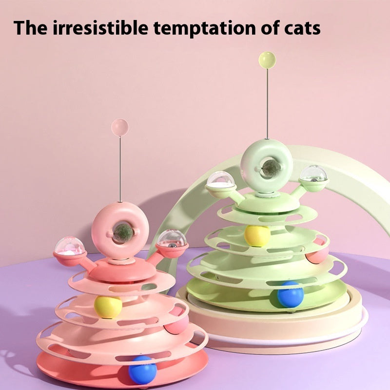 4-Level Cat Toy Tower – Interactive Roller Ball Track Toy