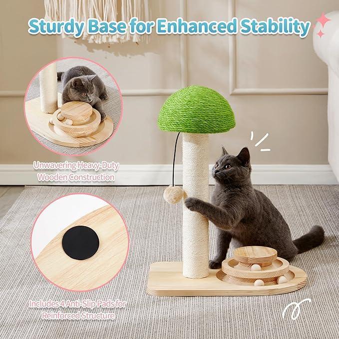 Mushroom Cat Scratching Post (2-in-1) – Sisal Ball Track Interactive Toy