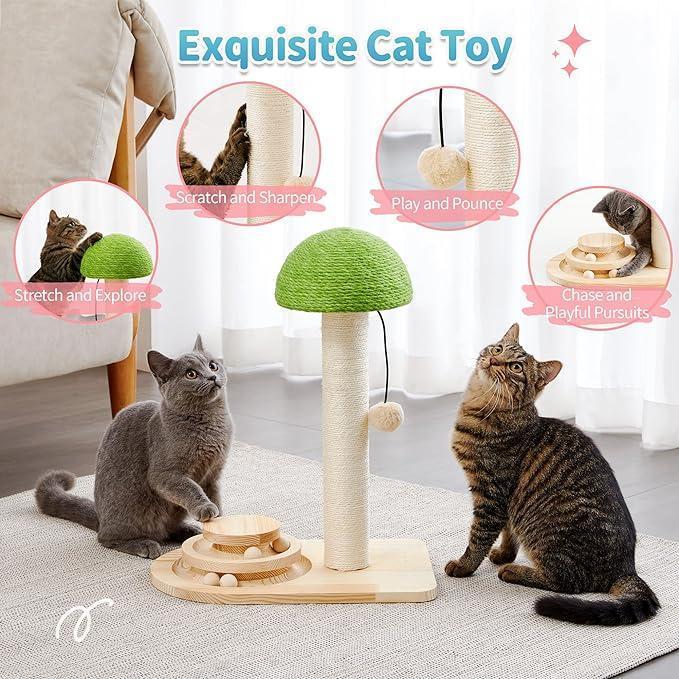 Mushroom Cat Scratching Post (2-in-1) – Sisal Ball Track Interactive Toy