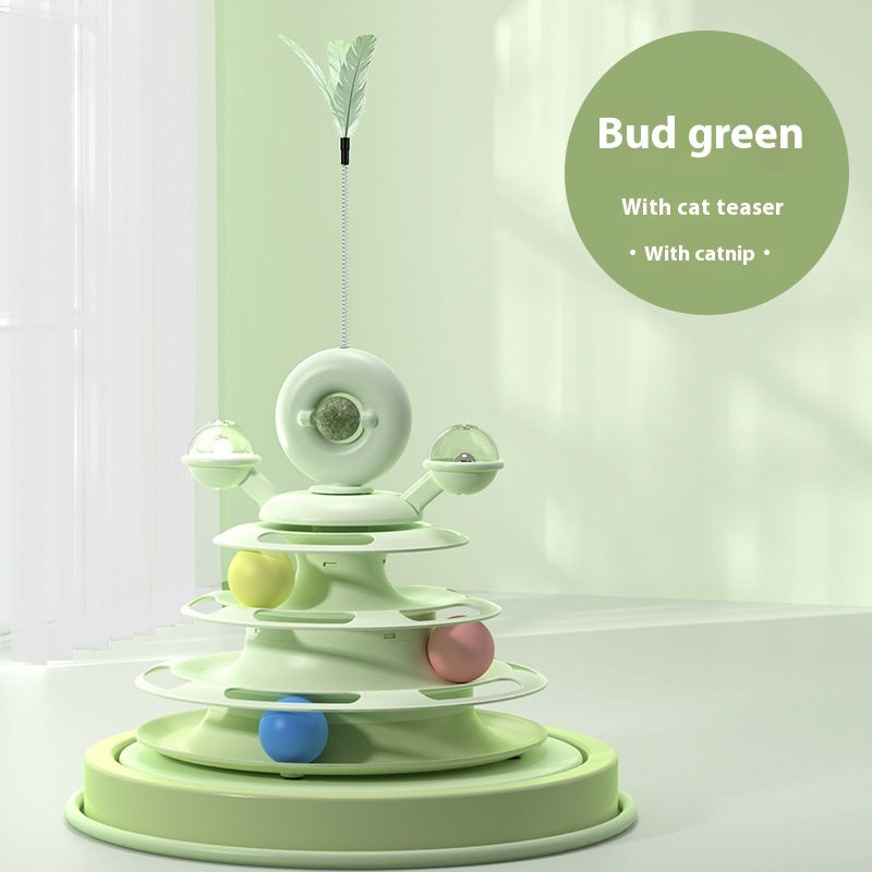 4-Level Cat Toy Tower – Interactive Roller Ball Track Toy