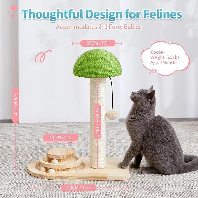 Mushroom Cat Scratching Post (2-in-1) – Sisal Ball Track Interactive Toy