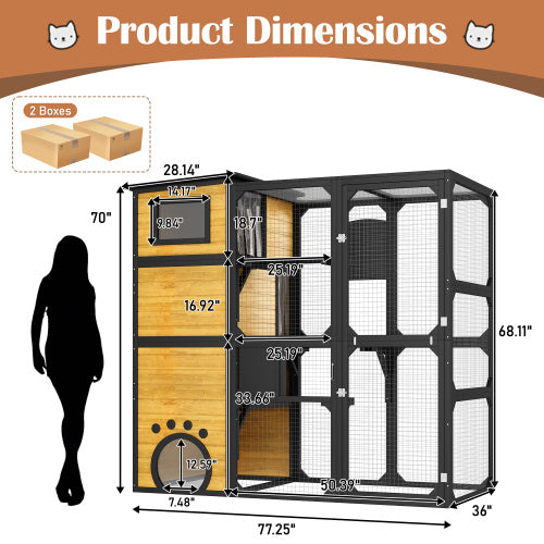Cat House Weatherproof Attached To Window For Multiple Cats With Platforms And Resting Rooms, Brown