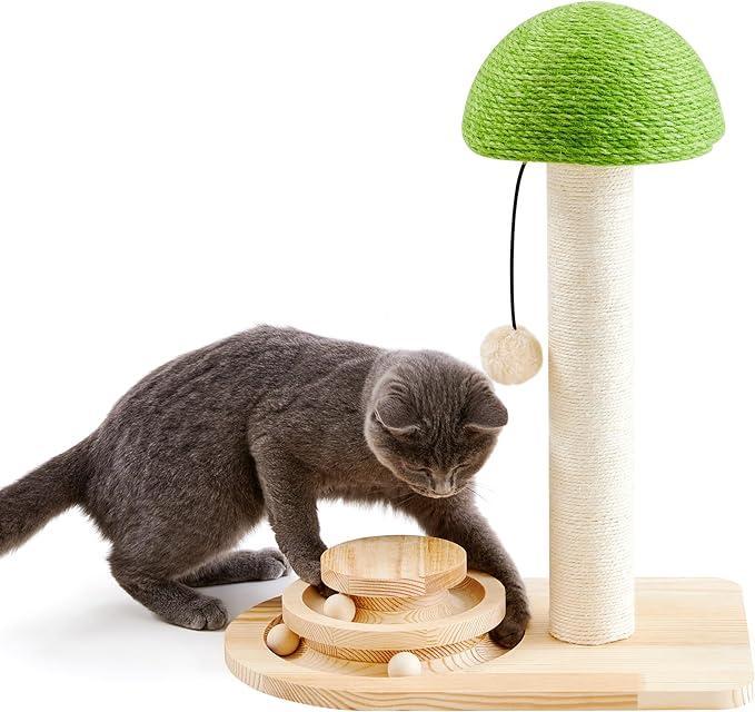 Mushroom Cat Scratching Post (2-in-1) – Sisal Ball Track Interactive Toy