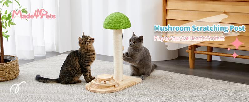 Mushroom Cat Scratching Post (2-in-1) – Sisal Ball Track Interactive Toy