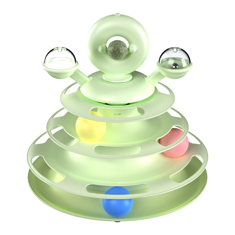 4-Level Cat Toy Tower – Interactive Roller Ball Track Toy