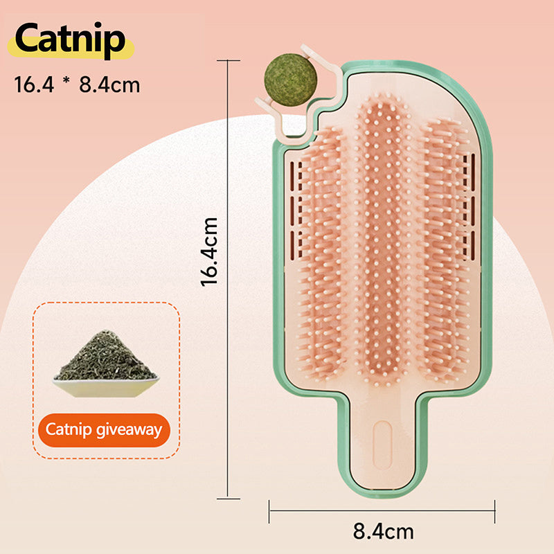 Ice Cream Cat Corner Self Groomer (4-in-1) – Licking Mint Ball, Massage & Feather Toy