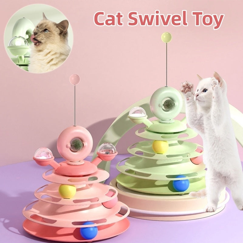 4-Level Cat Toy Tower – Interactive Roller Ball Track Toy