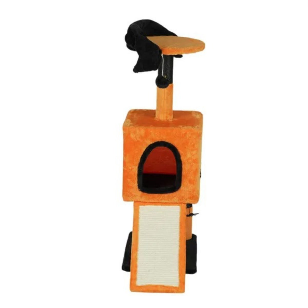 Halloween Cat Tree – Orange & Black Cat Tower with Condo & Scratching Posts