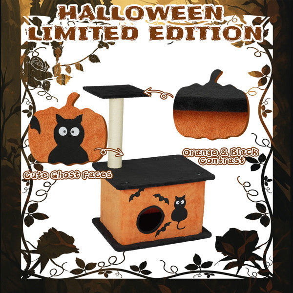 Halloween Cat Tree Tower – Orange & Black Cat Condo with Scratching Posts