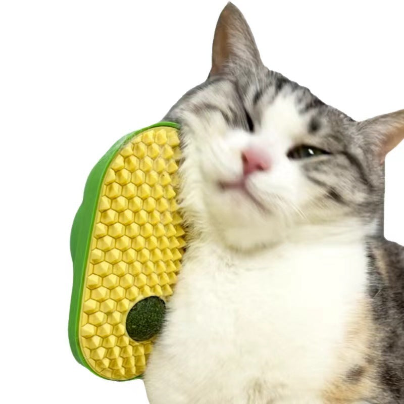 3-in-1 Catnip Wall Ball Toy & Self Groomer – Corner Massage Brush for Cats