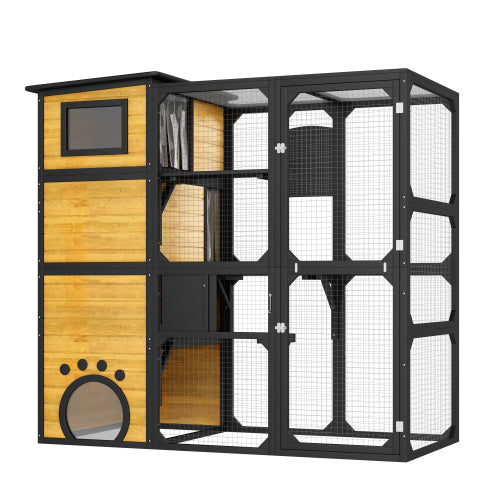 Cat House Weatherproof Attached To Window For Multiple Cats With Platforms And Resting Rooms, Brown