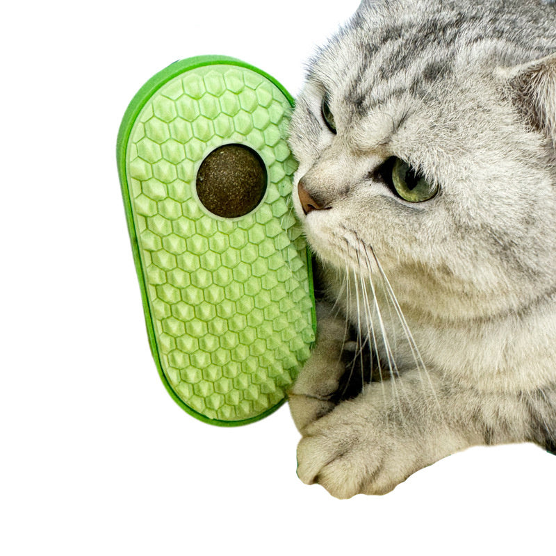3-in-1 Catnip Wall Ball Toy & Self Groomer – Corner Massage Brush for Cats