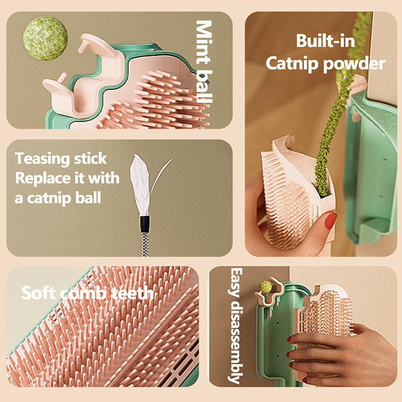 Ice Cream Cat Corner Self Groomer (4-in-1) – Licking Mint Ball, Massage & Feather Toy