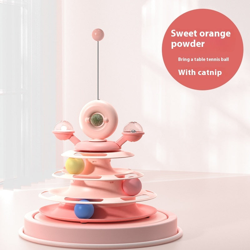 4-Level Cat Toy Tower – Interactive Roller Ball Track Toy