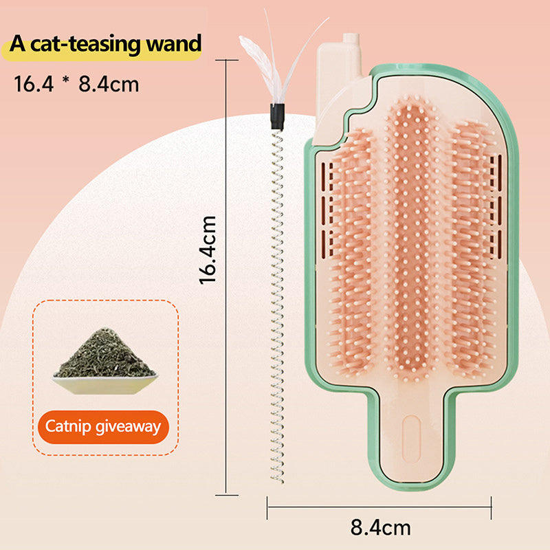 Ice Cream Cat Corner Self Groomer (4-in-1) – Licking Mint Ball, Massage & Feather Toy