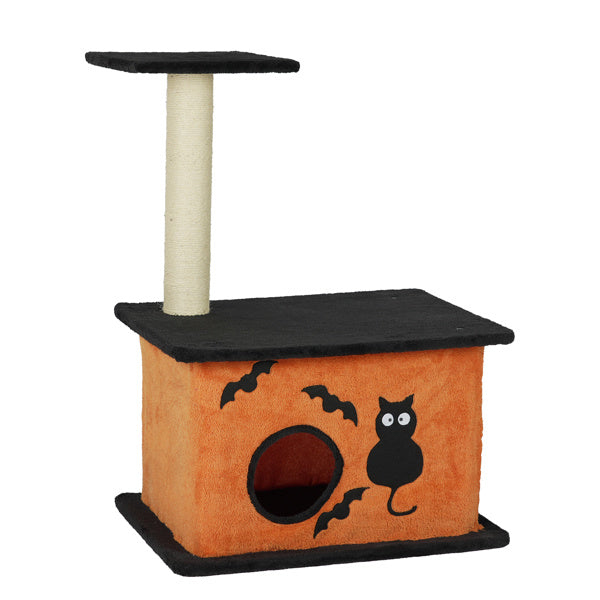 Halloween Cat Tree Tower – Orange & Black Cat Condo with Scratching Posts