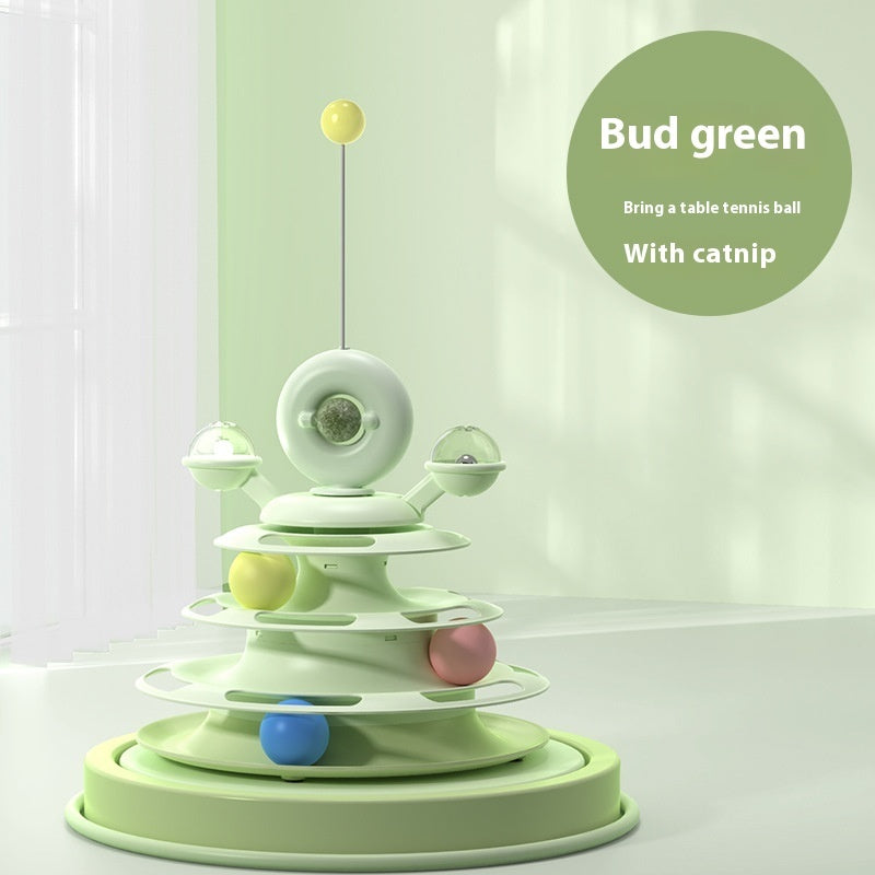 4-Level Cat Toy Tower – Interactive Roller Ball Track Toy